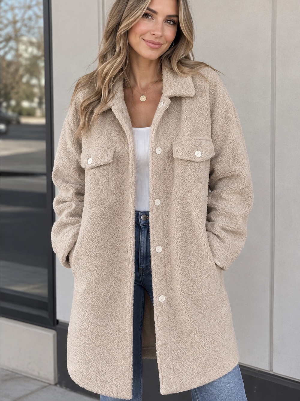 Jackson Rowe Cream Teddy Shacket Coat